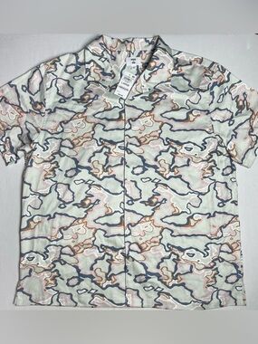 MODE OF ONE Large Abstract Print Button-Up Shirt in Iced Mint Mens L